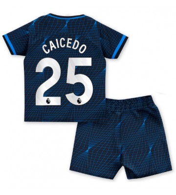 Chelsea Moises Caicedo #25 Koszulka Wyjazdowych Dziecięca 2023-24 Krótki Rękaw (+ Krótkie spodenki)